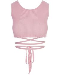 A PAPER KID - Ribbed Knit Crop Top With Distressed Effect - Lyst