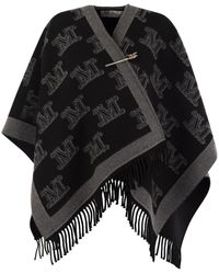 Max Mara - "Frine" Logo Jacquard Wool Cape - Lyst