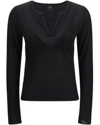 Pinko - Sweater Long-Sleeve With V-Open Neckline Viscose; Cotton T-Shirts - Lyst