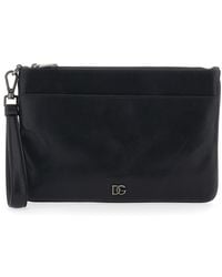 Dolce & Gabbana - Clutch With Wrist Strap And Logo Plaque On The Front - Lyst