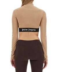 Palm Angels - Cropped Top With Logo Polyester T-Shirts - Lyst