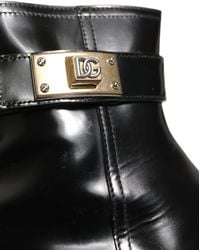 Dolce & Gabbana - Leather Logo Buckle Mid Calf Boots Shoes - Lyst