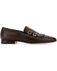 Santoni - Dark Leather Monk Strap Shoes - Lyst