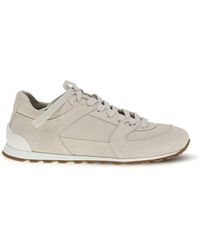 Brunello Cucinelli - Beige Calf Leather Bos Taurus Low Top Sneakers - Lyst