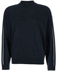 Emporio Armani - Dark Crewneck Sweater With Stripe Detail - Lyst
