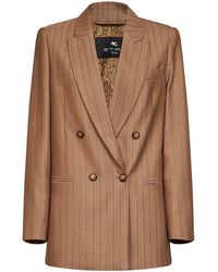 Etro - Camel Striped Wool Jacquard Double-Breasted Blazer - Lyst