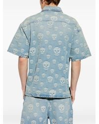 McQueen - Short-Sleeved Light Jacquard Cotton Denim Skull Shirt With All-Over Skull Motif - Lyst