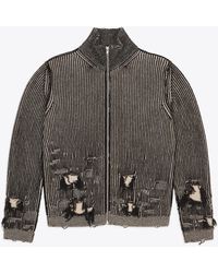 MM6 by Maison Martin Margiela - Kaban And Ribbed And Distressed Wool Reversible Cardigan With Zip - Lyst