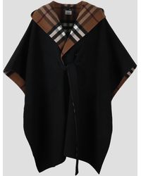 Black Burberry Wool Hemsby Cape in Dark_charcoal Womens Clothing Coats Capes 