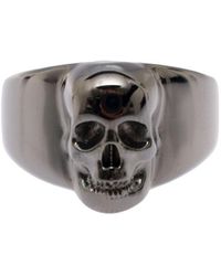 Alexander McQueen Silver-tone Band Ring With Skull In Brass Man - Gray