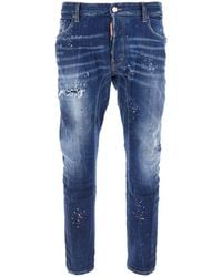 DSquared² - 'Tidy Biker' Jeans With Paint Embellishments And Logo Patch On The Rear - Lyst