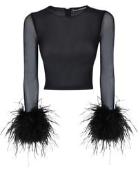 Alice + Olivia - Feather Mesh Top - Lyst