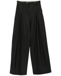 Max Mara - Mstaere Stretch Wool Twill Wide-Leg Trousers Eith Faux-Leather Belt - Lyst