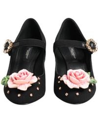 Dolce & Gabbana - Flower Crystal Embellished Mary Jane Shoes Wool Rayon Goat Skin - Lyst