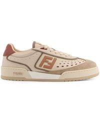 Fendi - Match Leather Sneakers With Suede Inserts - Lyst