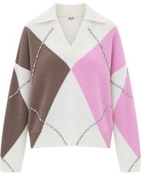 Liu Jo - Argyle V-Neck Jumper Pc Pa Wo Wp Sweater - Lyst