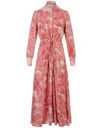 Kiton - Printed Silk Long Dress With Belt - Lyst