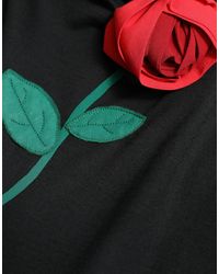 Dolce & Gabbana - Wool Sleeveless Rose Applique Dress - Lyst