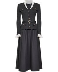 Self-Portrait - Knit And Twill Belted Midi Dress - Lyst
