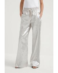 Brunello Cucinelli - Linen Wide Leg Trousers - Lyst