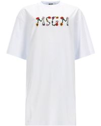 MSGM - T-Shirt Dress With Logo Cotton - Lyst