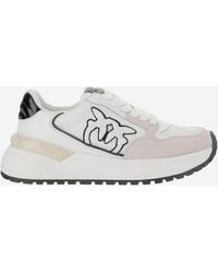 Pinko - Leather And Mesh Sneakers With Logo - Lyst