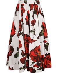 Alexander McQueen - Rose Print Pleated Midi Skirt - Lyst