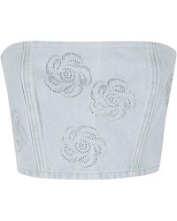 ROTATE BIRGER CHRISTENSEN - Denim Cropped Stud Top - Lyst