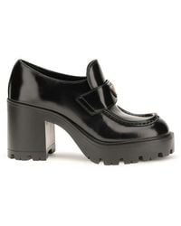 Prada - Leather Heeled Loafers - Lyst
