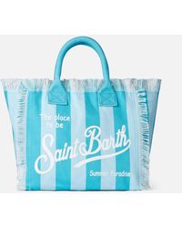 Mc2 Saint Barth - Vanity Canvas Shoulder Bag With Light And Bluette Stripes - Lyst