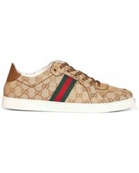 Gucci - Sand And Dark Gg Canvas Stretch Low-Top Sneakers - Lyst