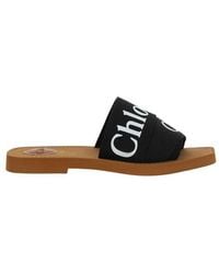 Chloé - Black Cotton Flat Sandals - Lyst