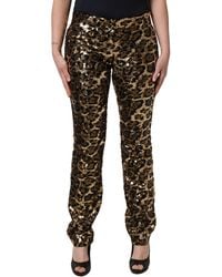 Dolce & Gabbana - Leopard Sequined Straight Trouser Pants Polyester Silk - Lyst