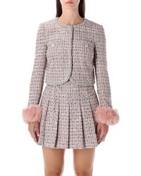 Self-Portrait - Bouclé Jacket With Faux Fur Cuffs - Lyst