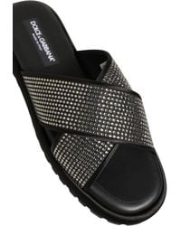 Dolce & Gabbana - Strass Criss Cross Slide Sandals Shoes Leather - Lyst