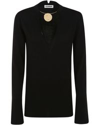 Jil Sander - Superfine Merino Crew Neck Long Sleeve Knit With Integrated Jewel Necklace - Lyst