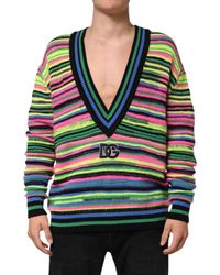 Dolce & Gabbana - Striped Vneck Logo Sweater - Lyst
