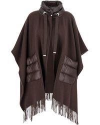 Herno - Cape With Drawstring Collar And Fringed Hem - Lyst