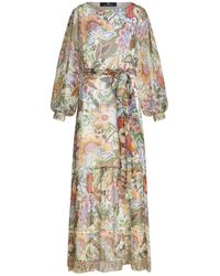 Etro - Multicoloured Printed Silk Long Dress - Lyst