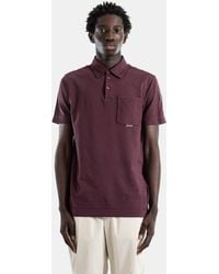 Moncler - Washed Bordeaux Piqué Cotton Polo With Metal Logo Chest Pocket T-Shirts And Polos - Lyst