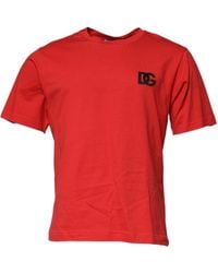 Dolce & Gabbana - Red Dg Logo Patch Cotton Crew Neck T - Lyst