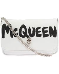 Alexander McQueen Woman's White Nylon Crossbody Bag With Graffiti Logo Print