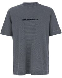 Emporio Armani - T-Shirt With Logo Embroidered On The Front And All-Over Striped Motif - Lyst
