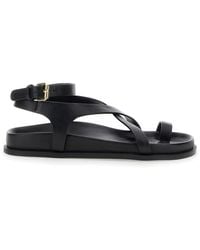 A.Emery - Jalen Slim Sandals With Woven Straps And Leather Buckle Closure Goat Suede Flat Shoes - Lyst