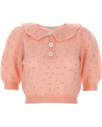 Alessandra Rich - Rhinestone Appliqué Mohair Blend Sweater - Lyst