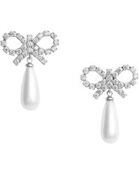 Self-Portrait - Colored Earings With Bow Design And Pearl Pendant - Lyst