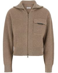 Brunello Cucinelli - Cardigan With Spread Collar And Monil Detail On The Front - Lyst