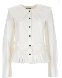 Ganni - Ruffle Shirt Organic Cotton Elastane - Lyst