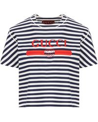 Gucci - Logo Printed Striped T-Shirt - Lyst