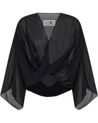 MM6 by Maison Margiela - Georgette Draped Cropped Top - Lyst
